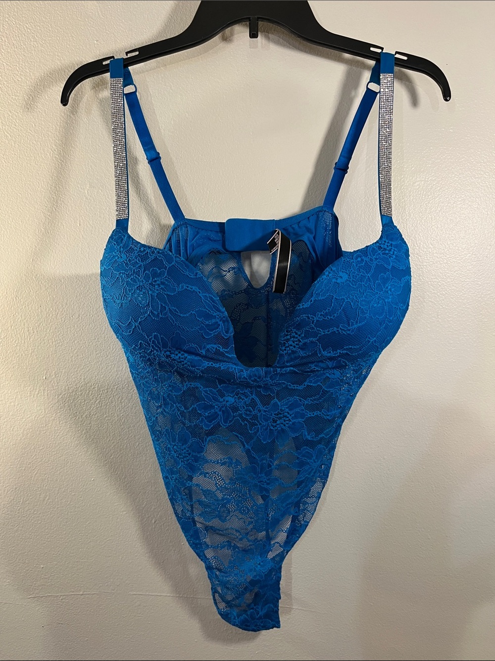 Victoria's Secret Bright Blue Lace Bodysuit with Rhinestone Straps